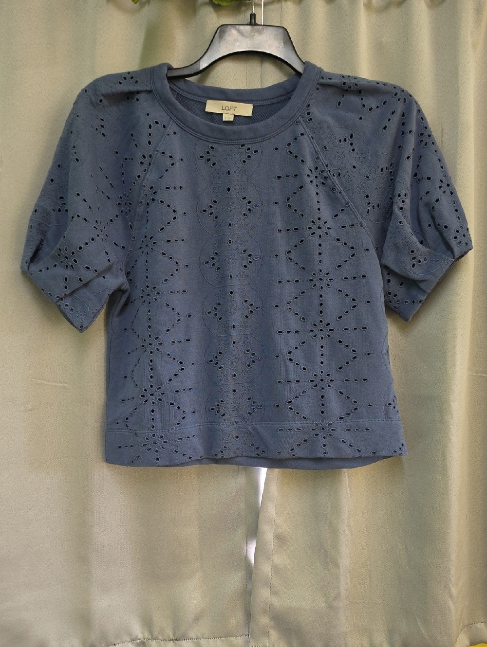 LOFT Slate Blue Eyelet Short Sleeve Sweatshirt